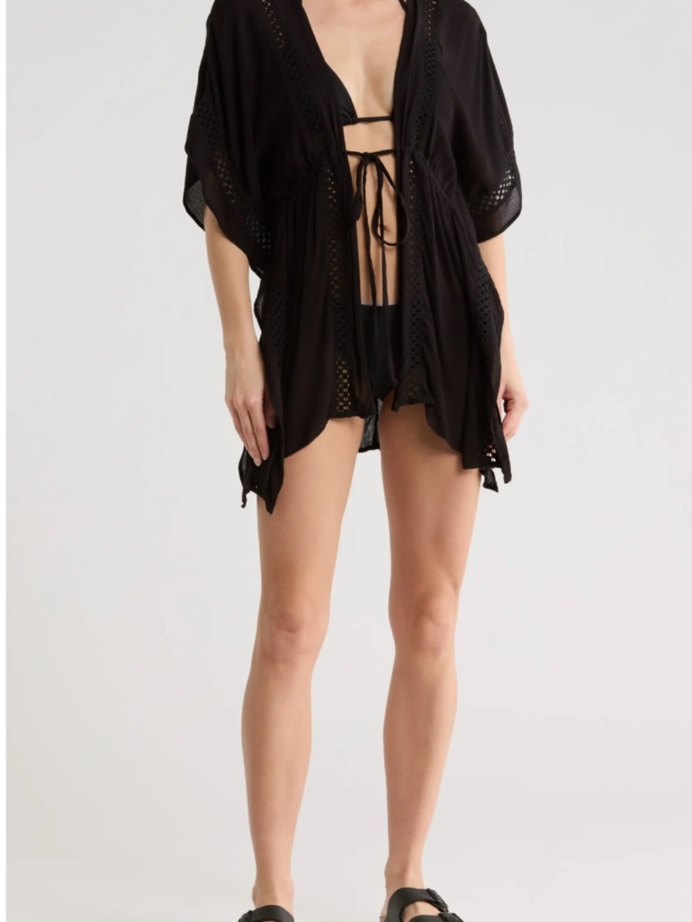 Elan Black Crochet-Detail Swim Coverup